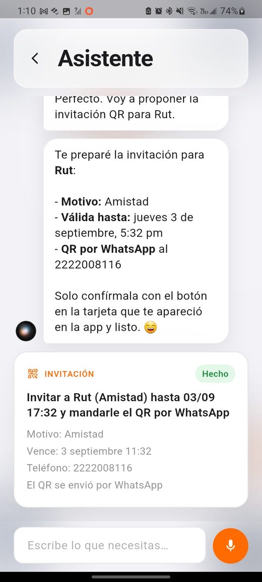 Tarjeta de propuesta del asistente lista para que el residente la confirme